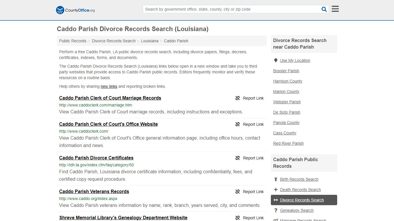 Caddo Parish Divorce Records Search (Louisiana) - County Office
