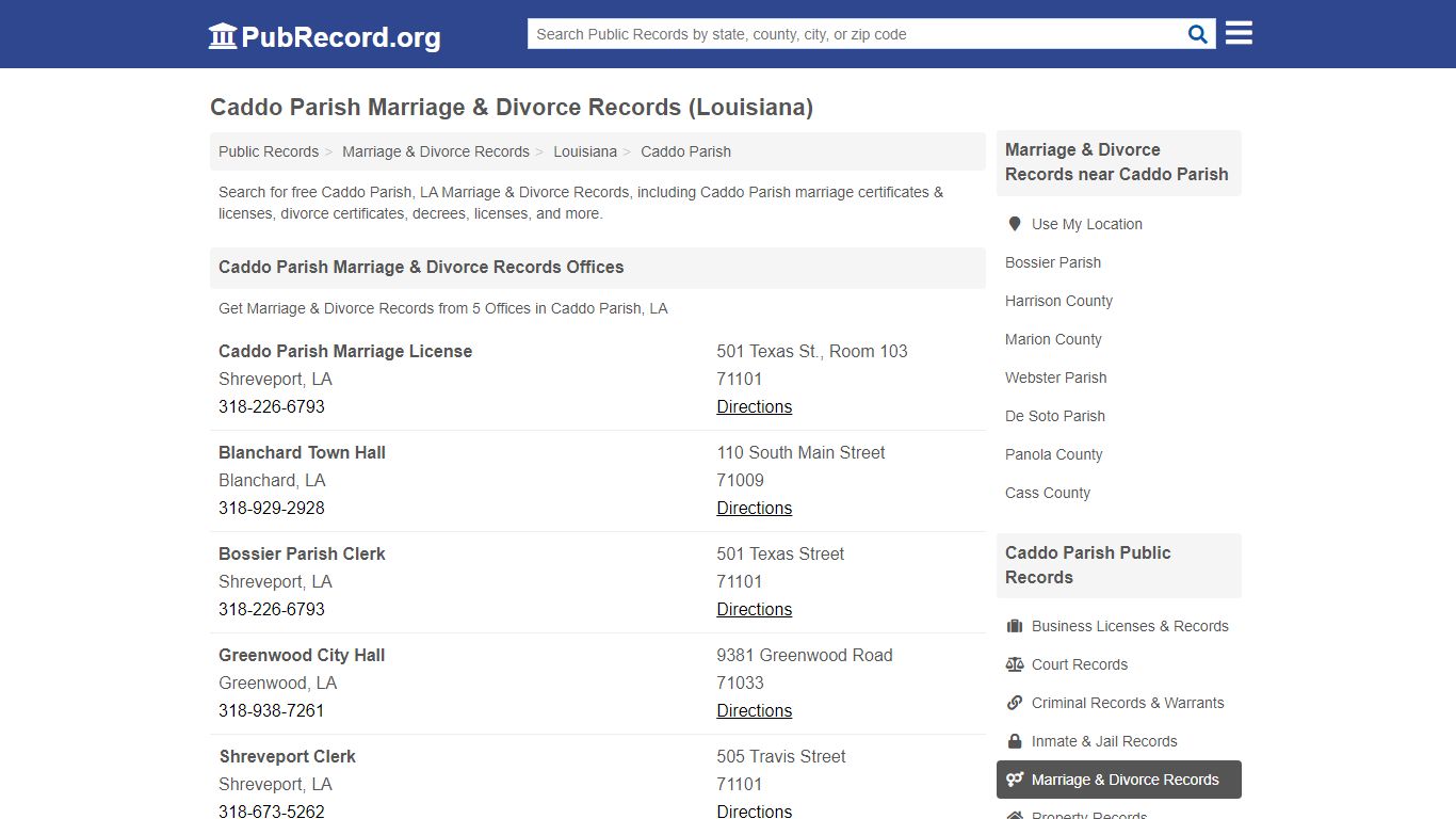 Caddo Parish Marriage & Divorce Records (Louisiana)